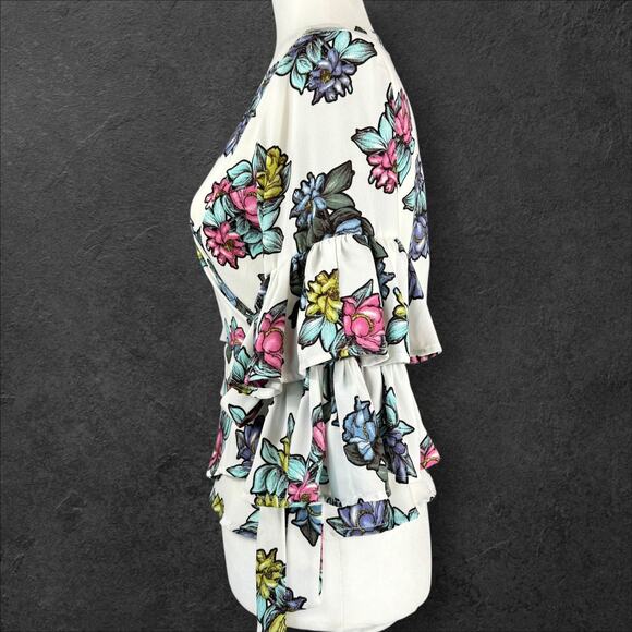 Y2K Flamenco Double Exaggerated Ruffle Mafia Style Sleeve GNO Rampage Wrap Top L - Picture 4 of 8